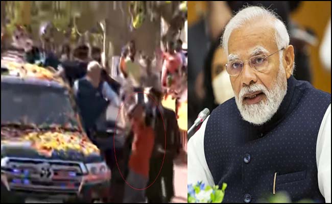 PM Modi की सुरक्षा में चूक, रोड शो के दौरान गाड़ी के पास पहुंचा युवक