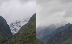 First snowfall of the season on the high peaks of Badrinath Dham