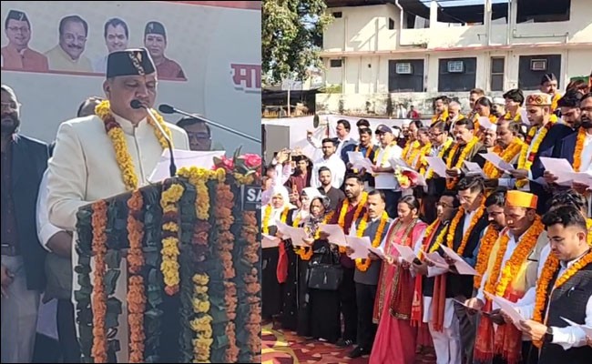 Haldwani: Newly elected Mayor Gajraj Singh Bisht and councilors took oath.