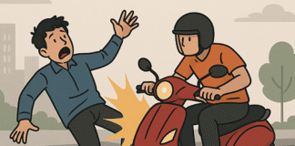 तेज रफ़्तार दुपहिया वाहन ने मारी टक्कर