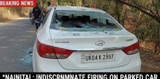 खड़ी कार पर अज्ञात युवक ने बरसाईं गोलियां