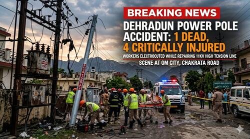 16 ddn 1 बड़ा हादसा : 11 हजार वोल्ट की लाइन की चपेट में आने से 5 कर्मचारी झुलसे; 1 की मौत, 4 गंभीर