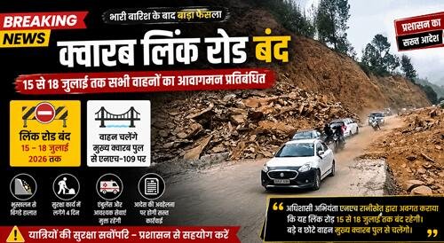 link road BREAKING : क्वारब-चौसली लिंक रोड पर 18 जुलाई तक पूरी तरह थमेंगे वाहनों के पहिए