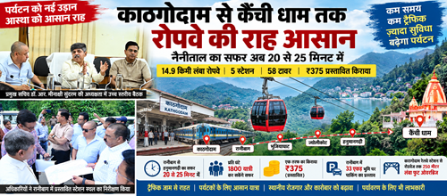 काठगोदाम से कैंची धाम तक रोपवे की राह आसान, नैनीताल का सफर 20-25 मिनट में