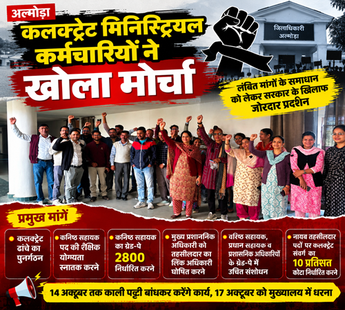 ministril अल्मोड़ा में कलक्ट्रेट मिनिस्ट्रियल कर्मचारियों ने खोला मोर्चा
