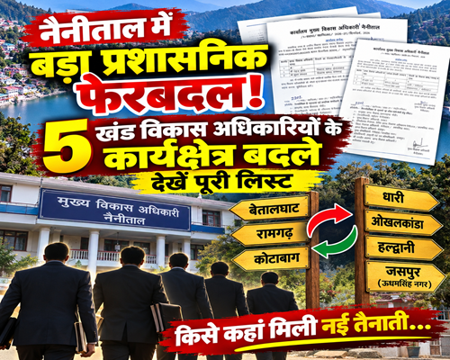 ntl transfer Transfer: नैनीताल में बड़ा प्रशासनिक फेरबदल! 5 खंड विकास अधिकारियों के कार्यक्षेत्र बदले, देखें पूरी लिस्ट